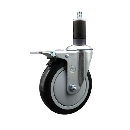 Service Caster 5'' SS Black Poly Swivel 1-1/4'' Expanding Stem Caster Total Lock Brake SCC-SSEXTTL20S514-PPUB-BLK-114